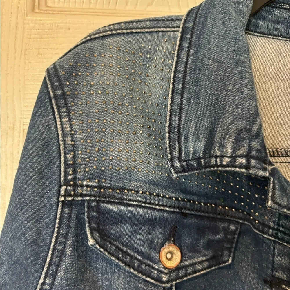 DKin NWOT Sturdy Denim Jacket With Silver Beading on Shoulders